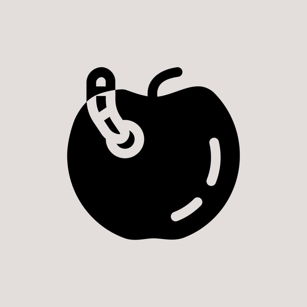 Design Illustration graphic of apple and worm icon with glyph style. Suitable for UI, mobile design, web design, etc vector