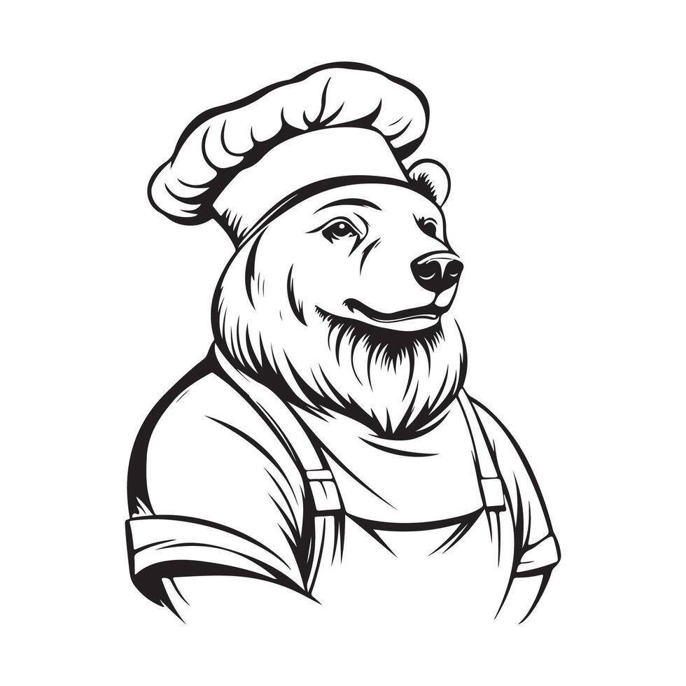 Chef Bear in Stylish Kitchen Attire with a Chef Hat Log vector