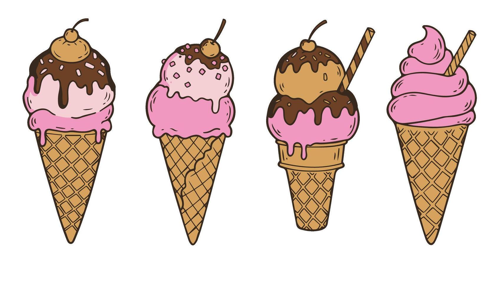 Variety of artistic ice cream cone vectors set