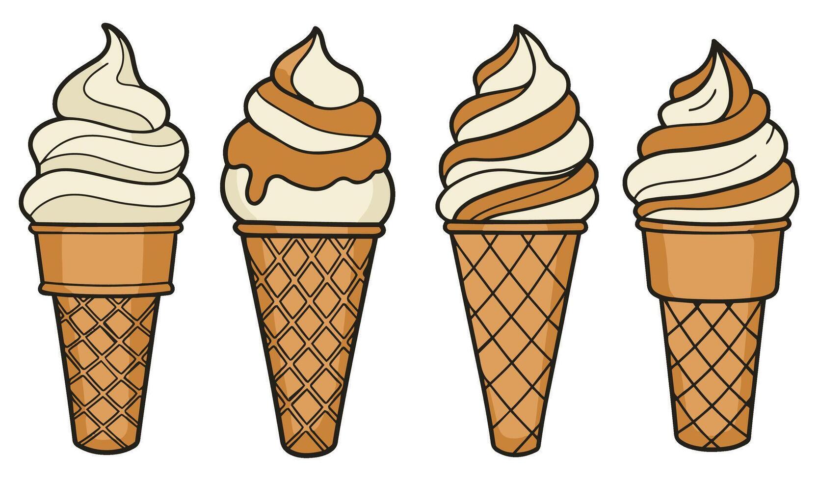 Modern hand-drawn ice cream cone vectors set