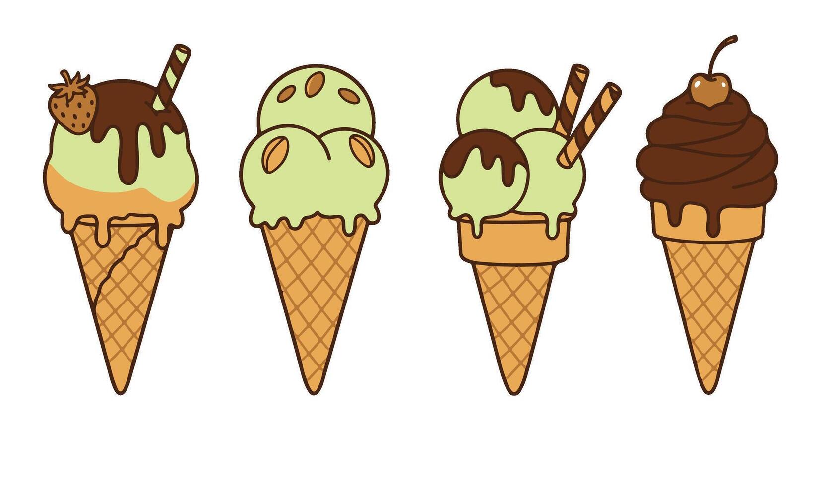 Hand-drawn ice cream cone set illustration vector