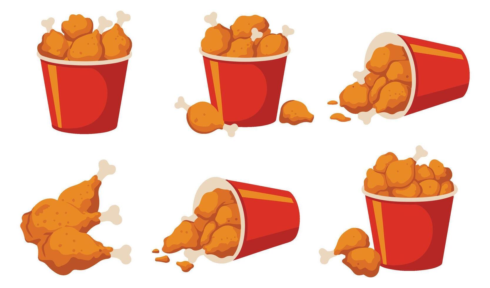 Flying Fried Chicken With Bucket Cartoon Food Illustration vector