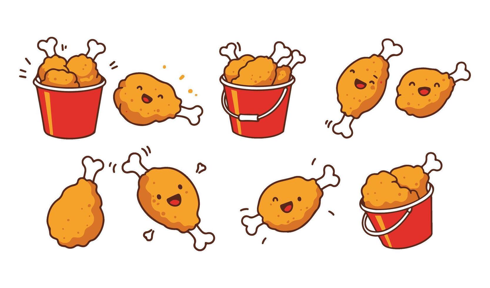 Animated Flying Fried Chicken With Bucket Cartoon Art vector
