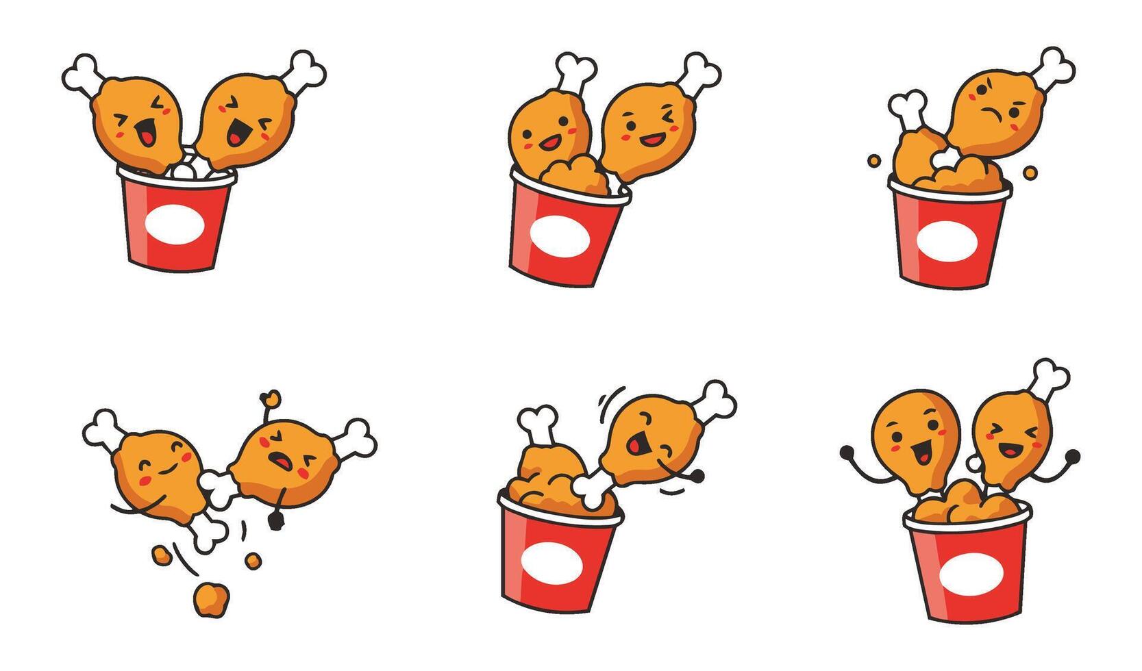 Funny Flying Fried Chicken With Bucket Cartoon Elements vector