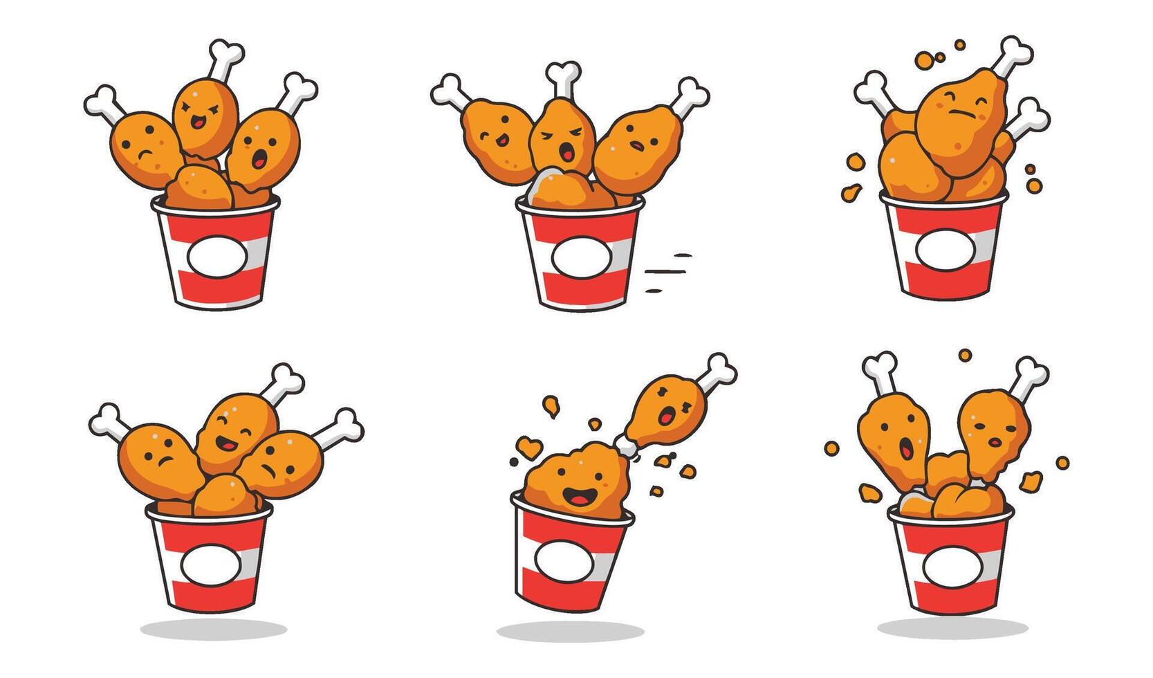 Cute Flying Fried Chicken With Bucket for Food Themes vector