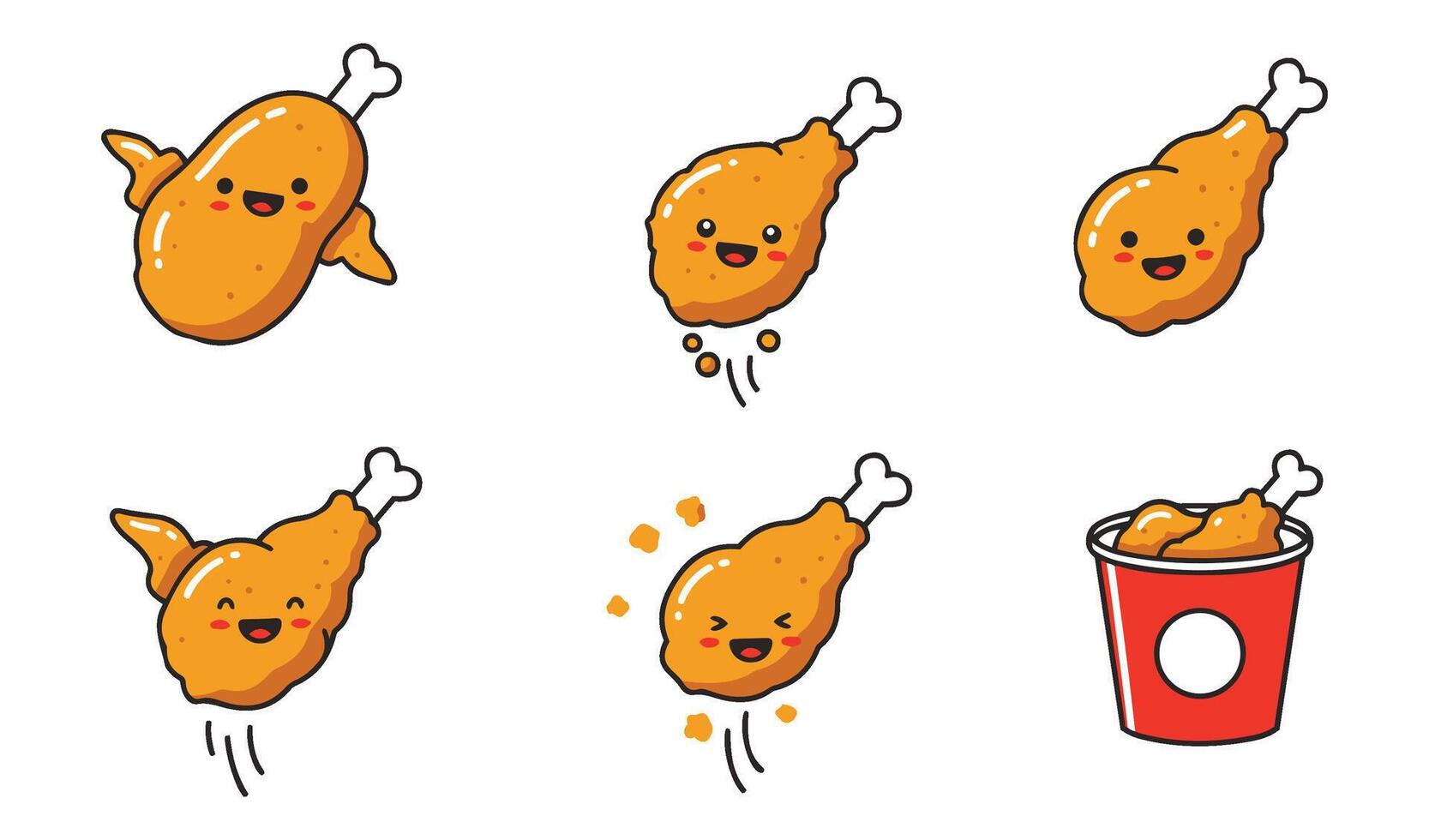 Creative Flying Fried Chicken With Bucket Cartoon Style vector