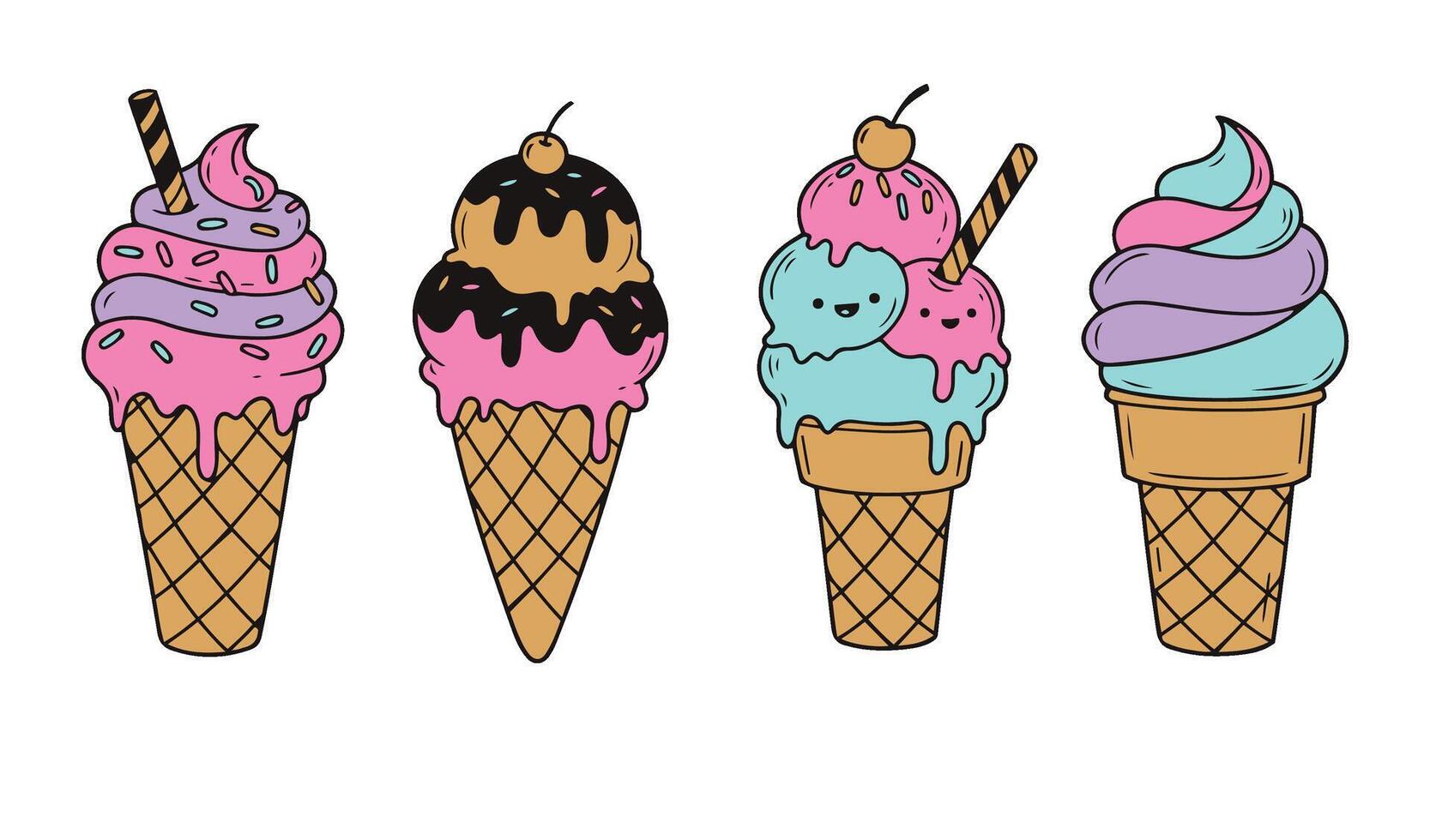 Playful summer-themed ice cream cone designs vector