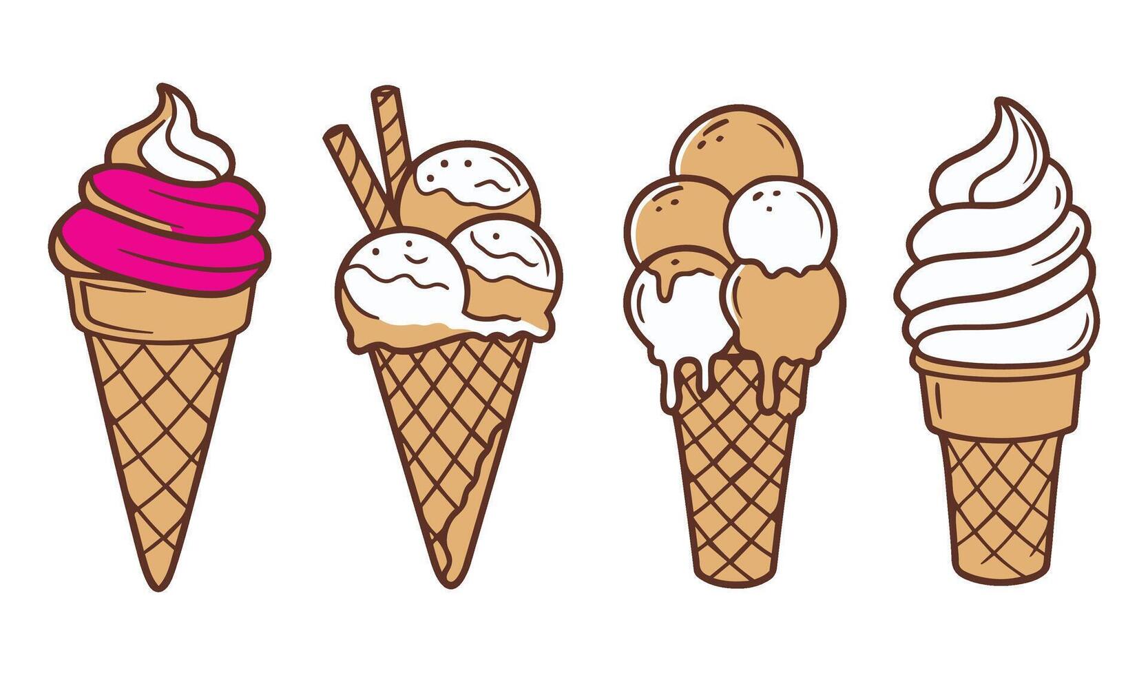 Handcrafted artistic ice cream cone vectors pack