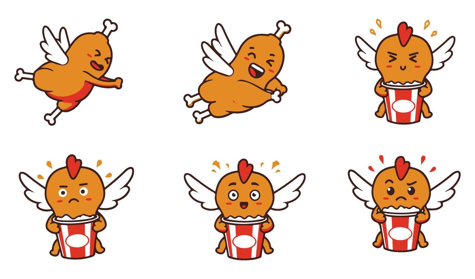 Flying Fried Chicken With Bucket Cartoon for Packaging Graphics vector