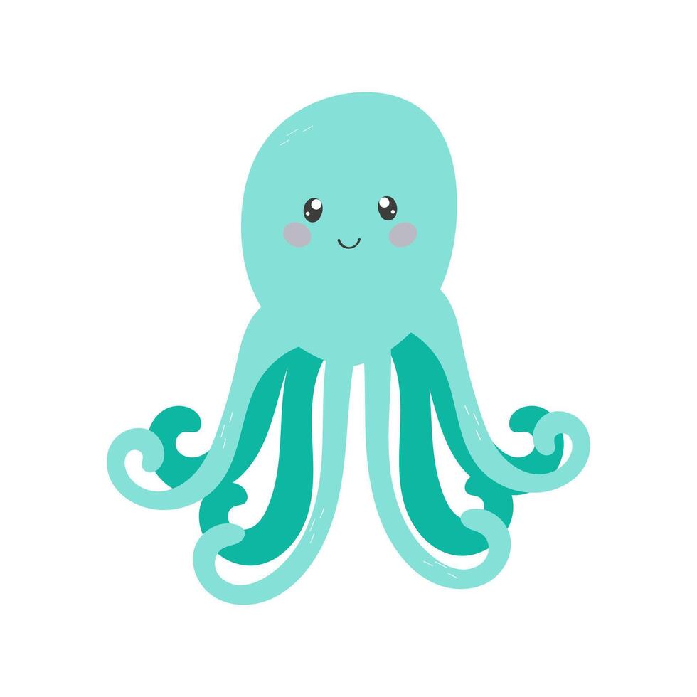 Cute green octopus in simple flat style for you design, logo or label vector