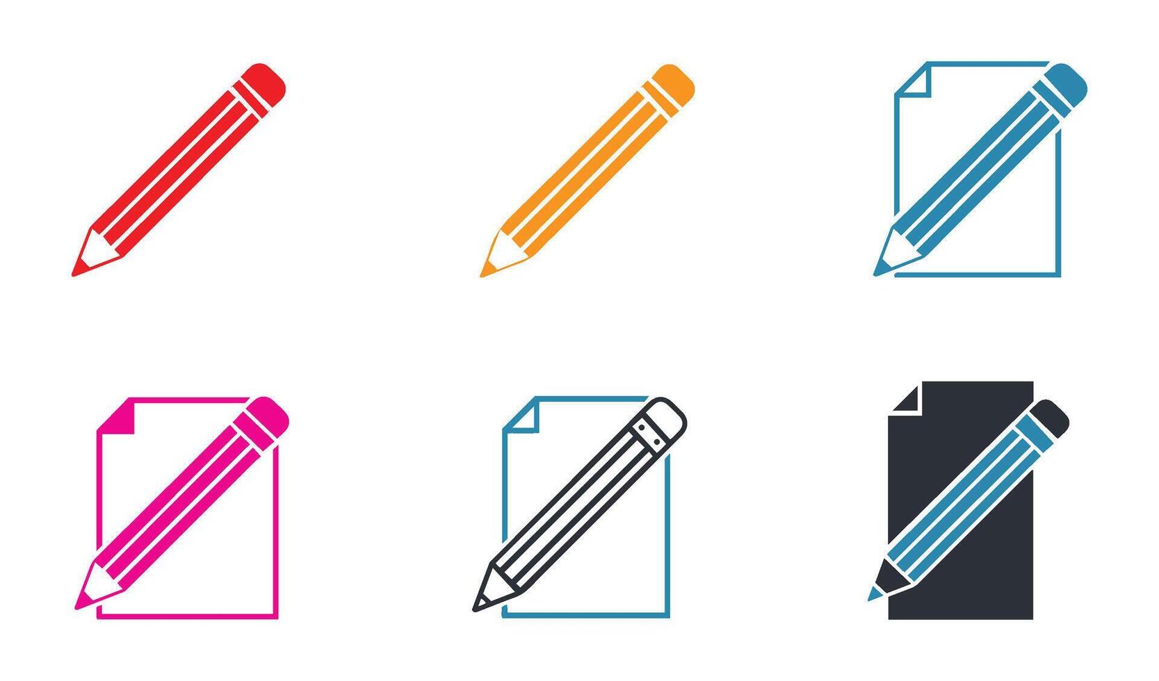 Cheerful Paper and Pencil Cartoon Icons for Fun Design Projects vector