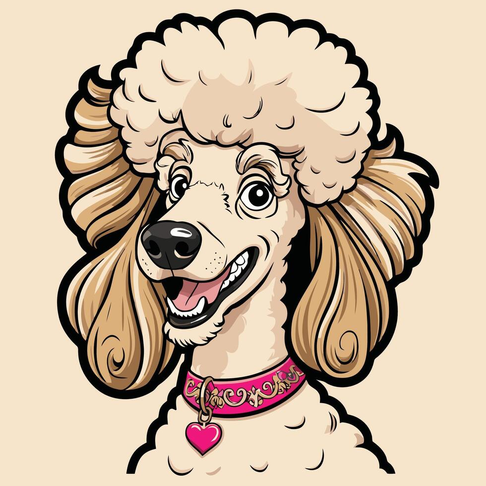 A cartoon poodle dog with a pink collar vector