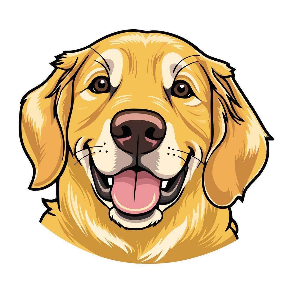 A golden retriever dog is smiling in front of a white background vector