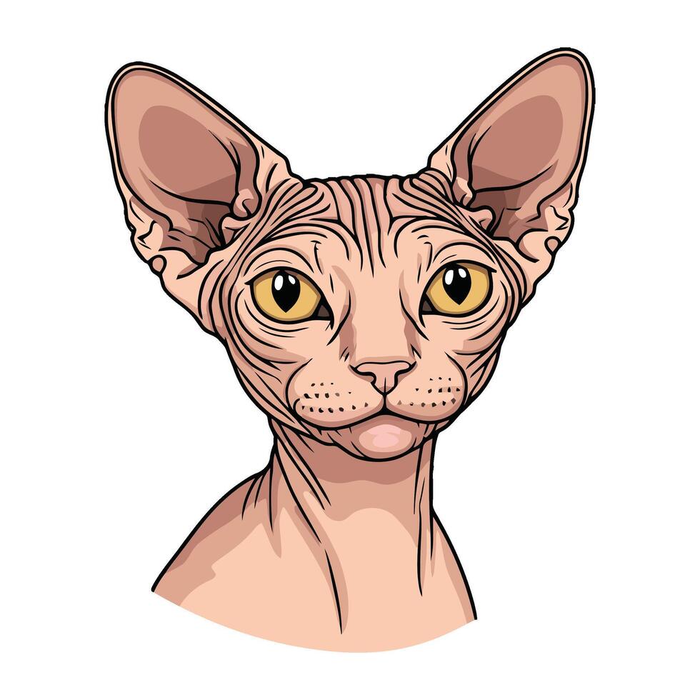 Cute Cat Face in Simple Cartoon Lines vector