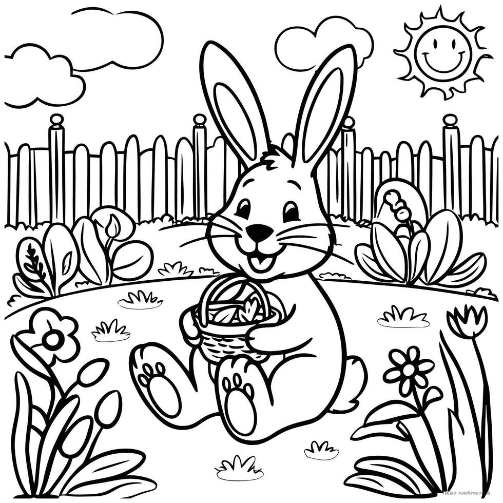 Black and White Rabbit Art for Kids vector