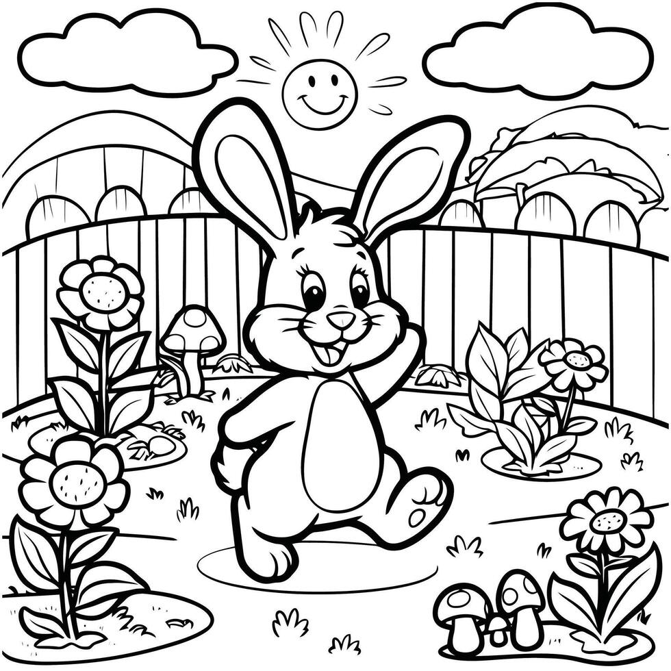 Hop, Skip, and Color Bunny Sketches vector