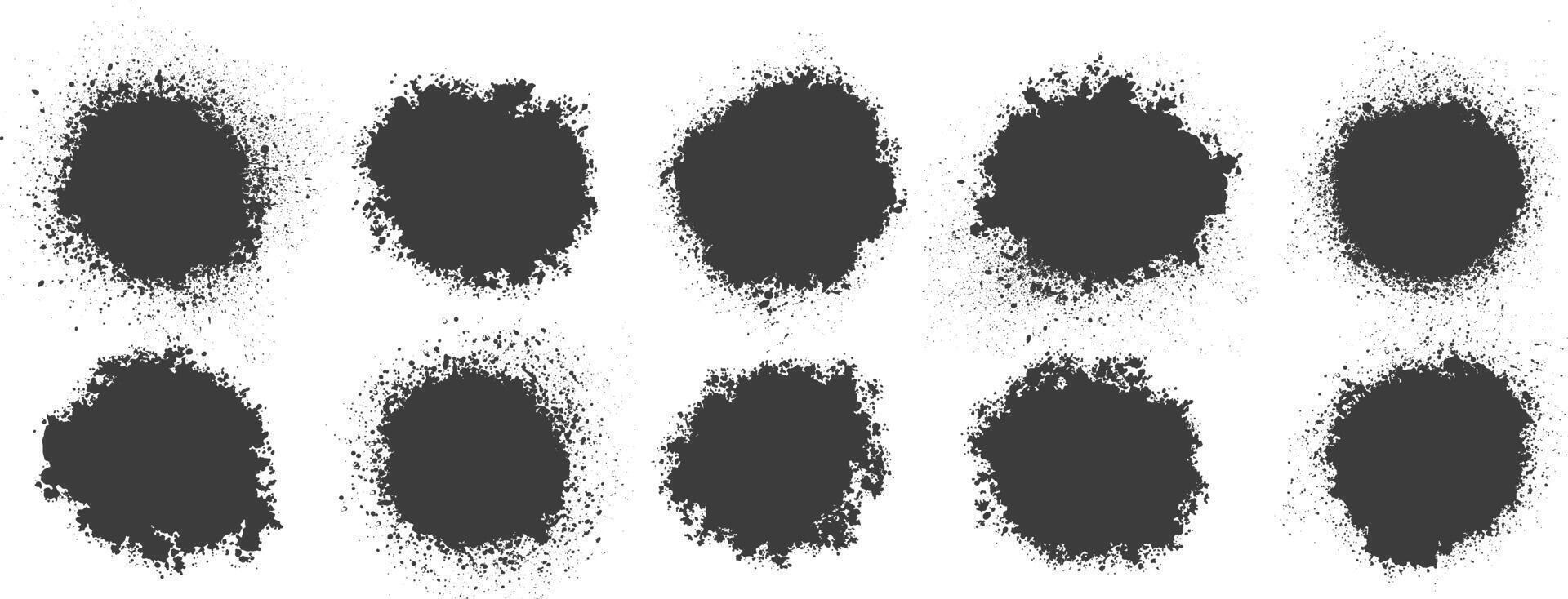 Different types of black grunge circle splash set vector
