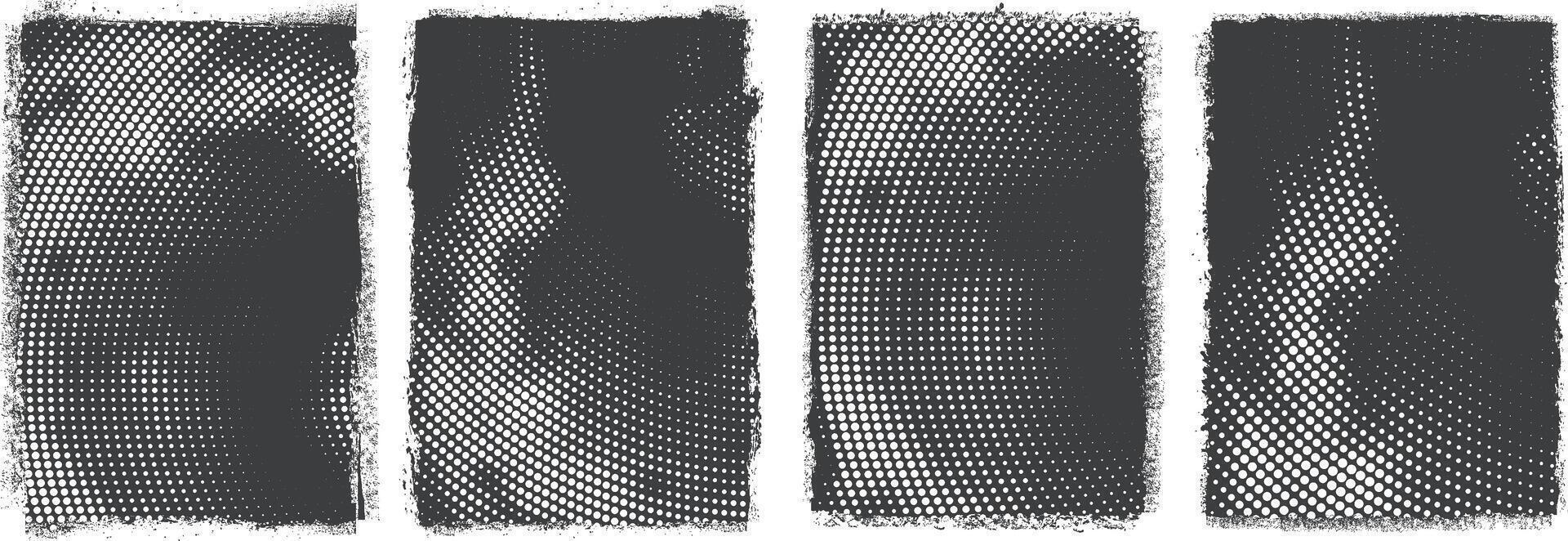 Set of large size black grunge and halftone texture banner Background vector