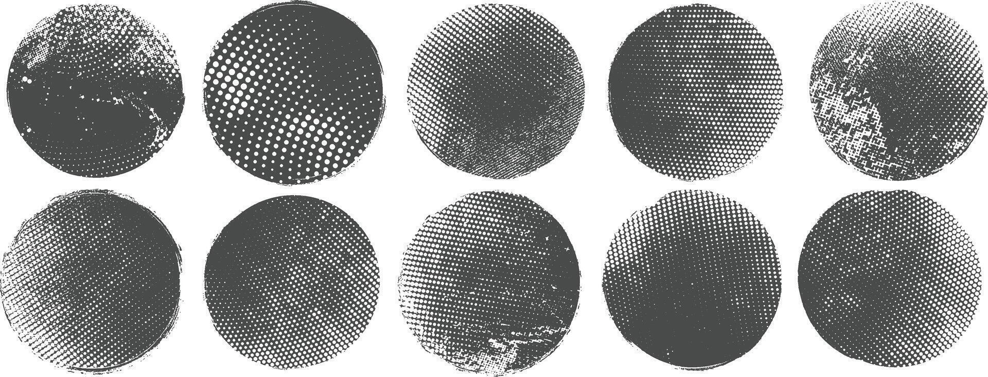 Different types of black grunge and halftone circle Collection vector