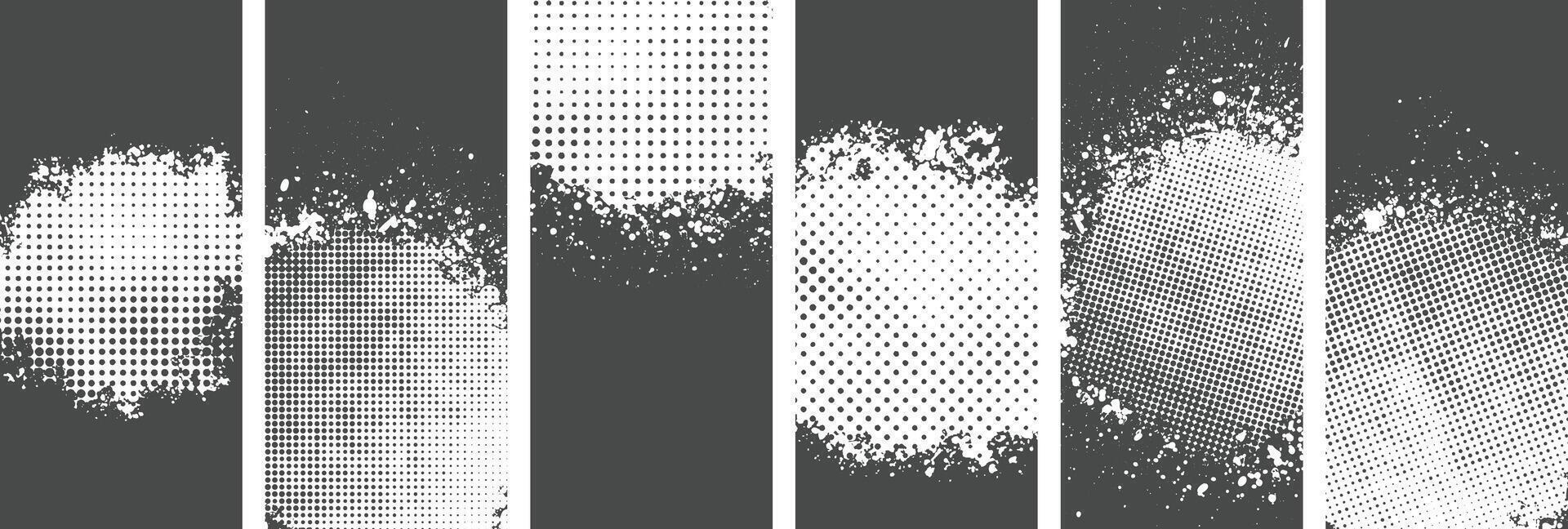 Different types set of black grunge and halftone texture Background banner vector