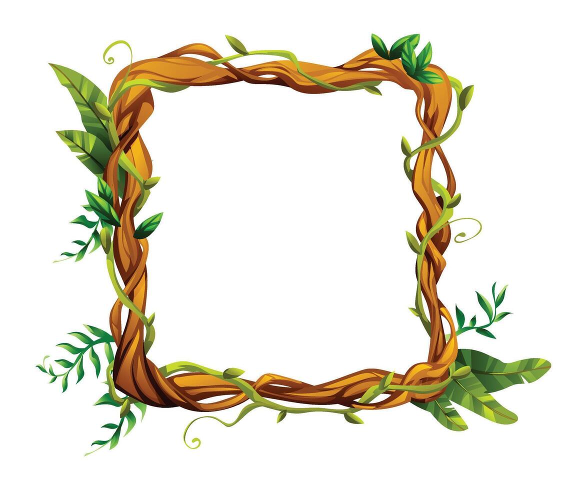 Square liana vine frame with tropical leaves. Perfect for nature themed designs. Cartoon illustration vector