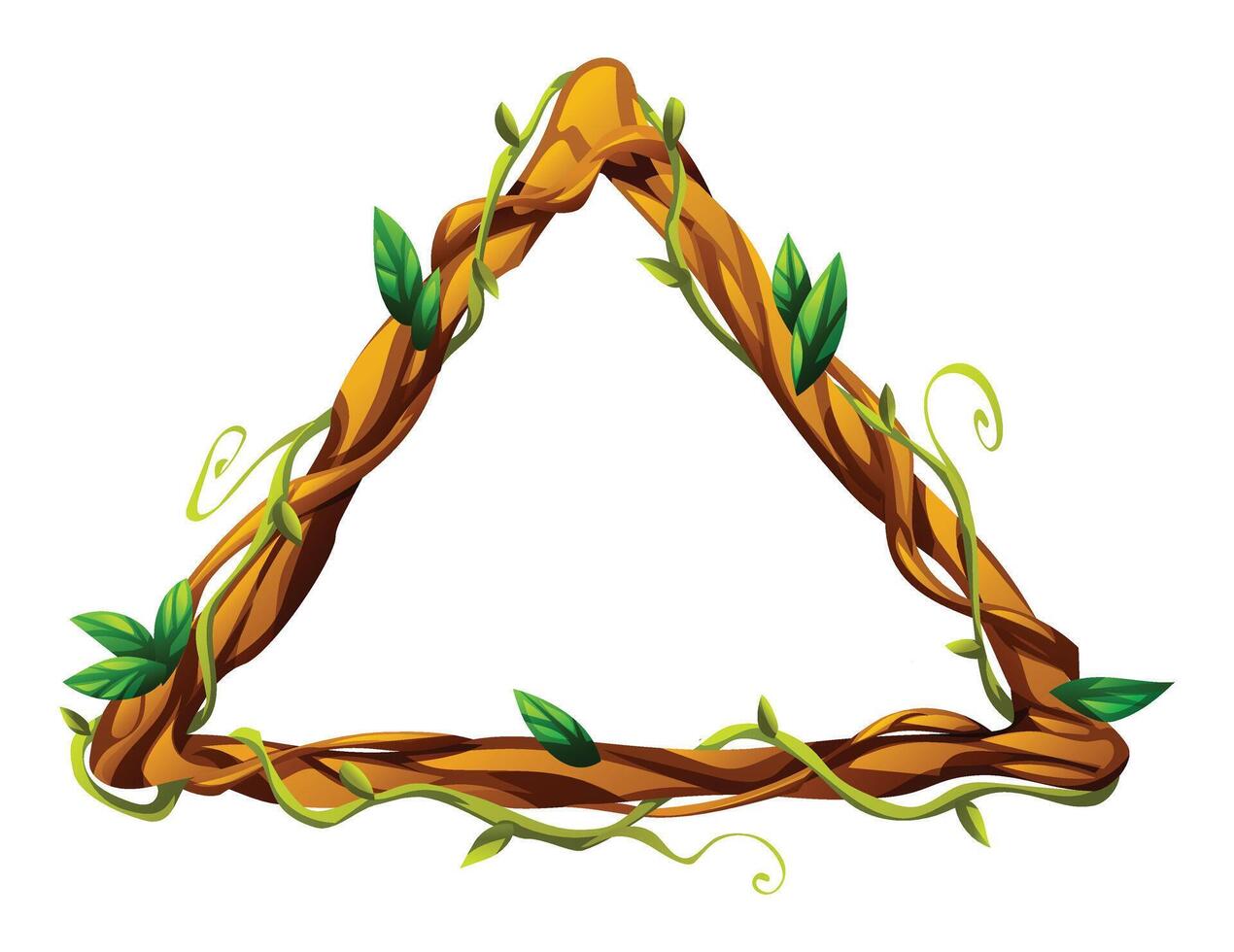 Stylized triangle liana frame with decorative vines and leaves. Cartoon illustration vector