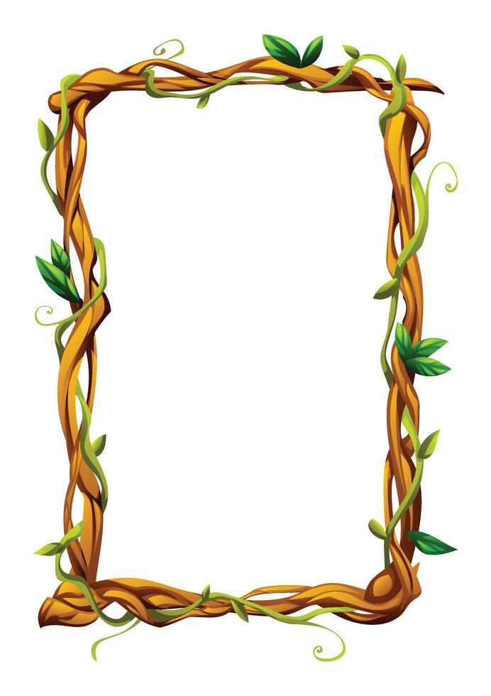 Liana frame with twisted vines and delicate greenery. Cartoon illustration vector