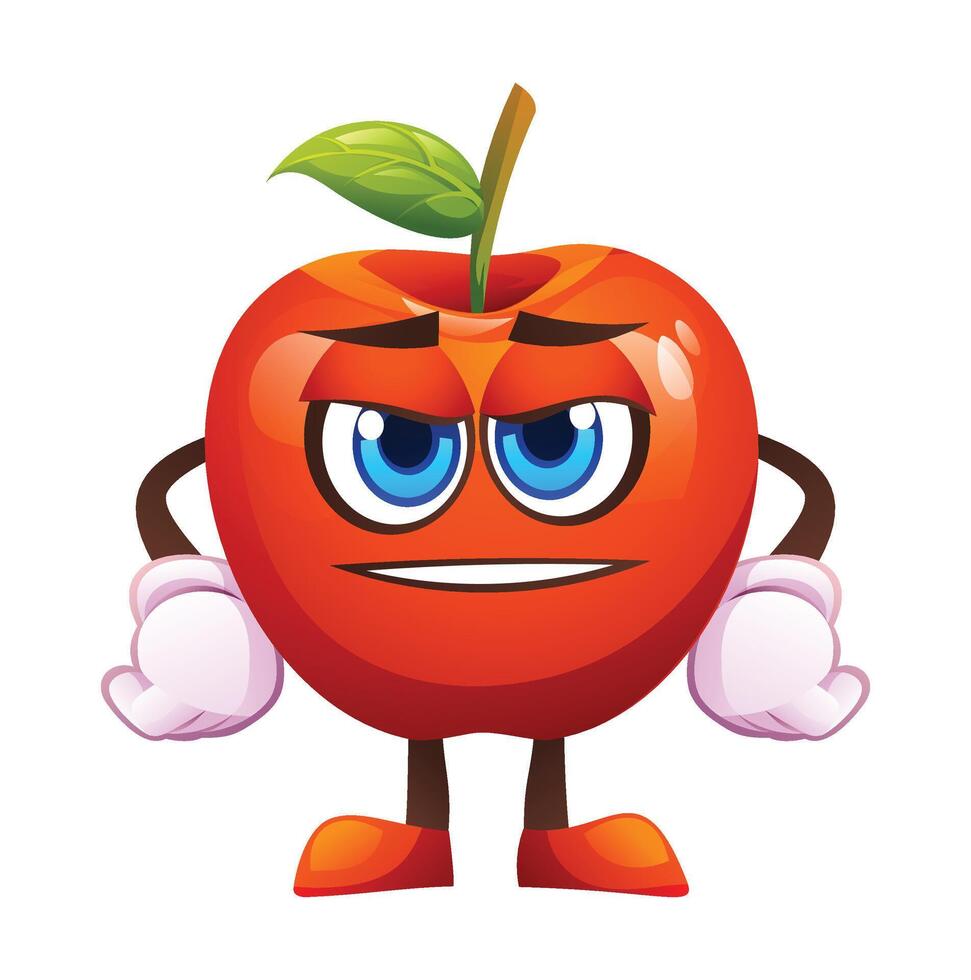 Cute determined red apple character, expressing readiness. Cartoon illustration vector
