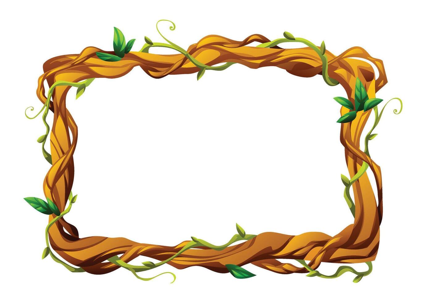 Rectangular liana frame with intertwined vines and leaves. Ideal for nature designs. Cartoon illustration vector