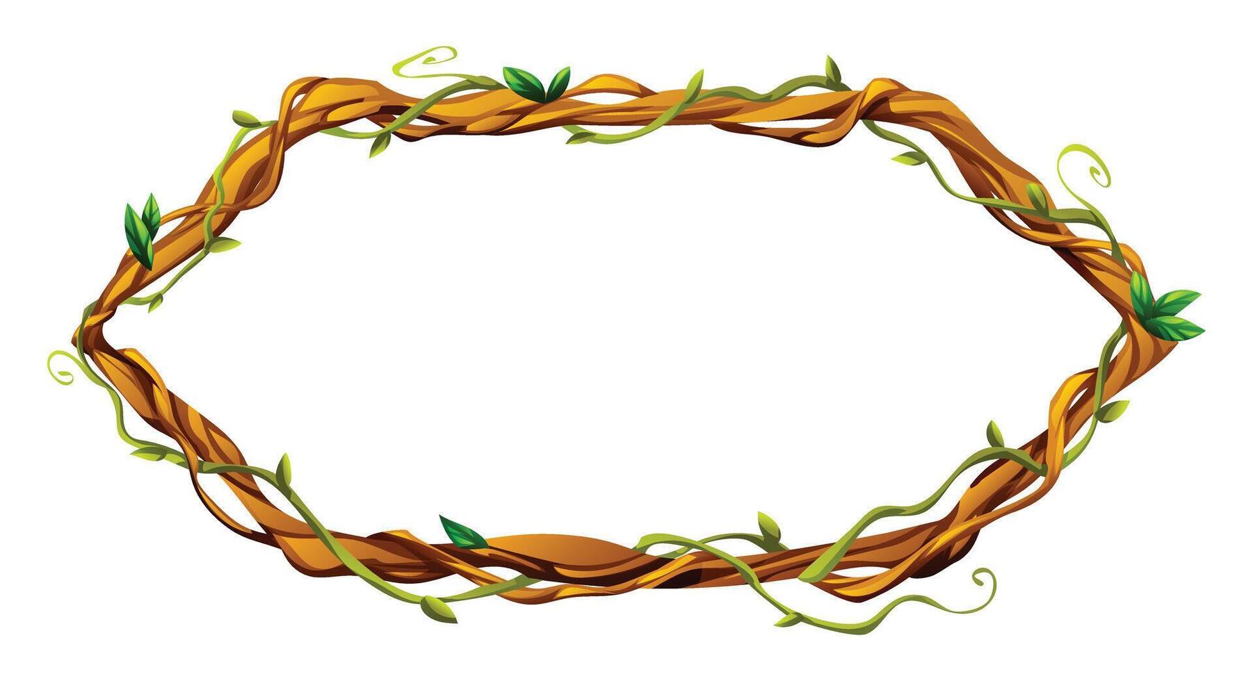 Hexagonal liana frame decorated with lush tropical vines and leaves. Cartoon illustration vector
