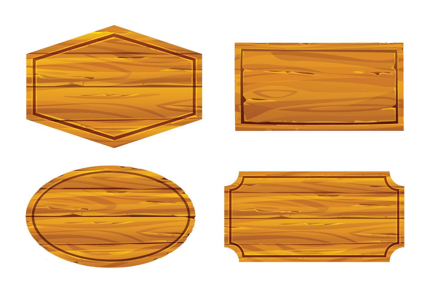 Wooden boards with decorative frames and smooth textures. Cartoon illustration vector