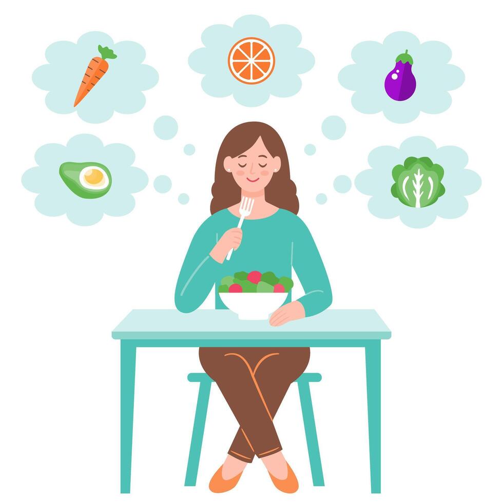 Healthy Woman Enjoying Nutritious Salad Meal vector