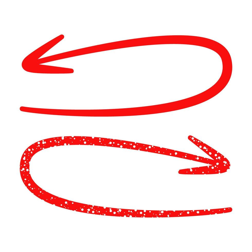 Curved Red Hand Drawn Arrows Set vector