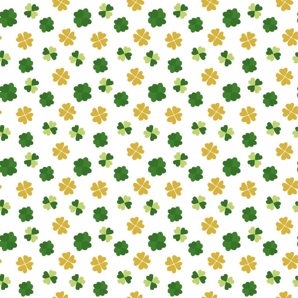 Pattern featuring green and yellow clovers on a white background for festive decoration vector