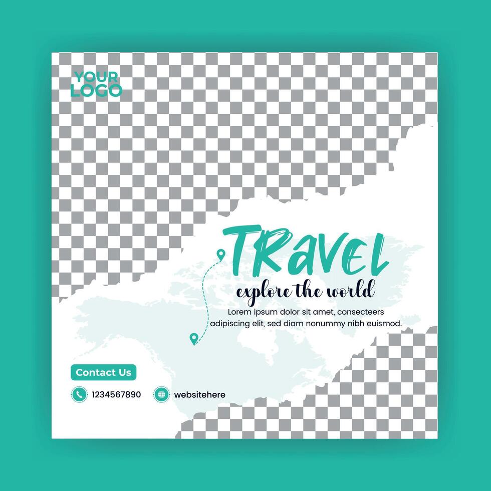 Travel Social Media Post Design, Instagram template post for travel promotion. vector