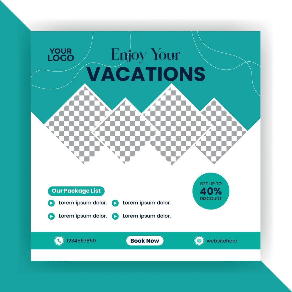 Social media post, Instagram template post for travel promotion. vector
