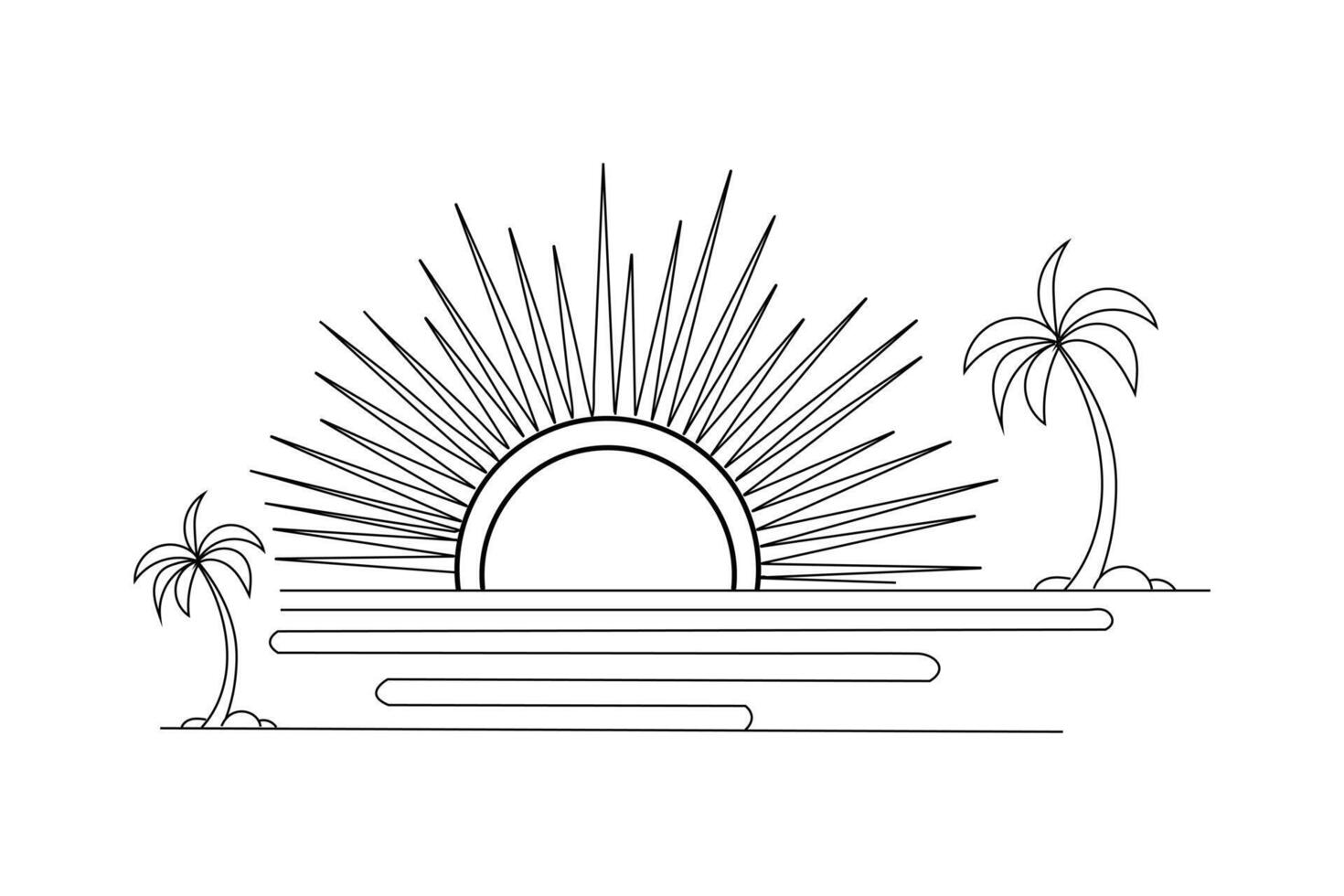 Elegant Minimalist Sunset morning single line art vector