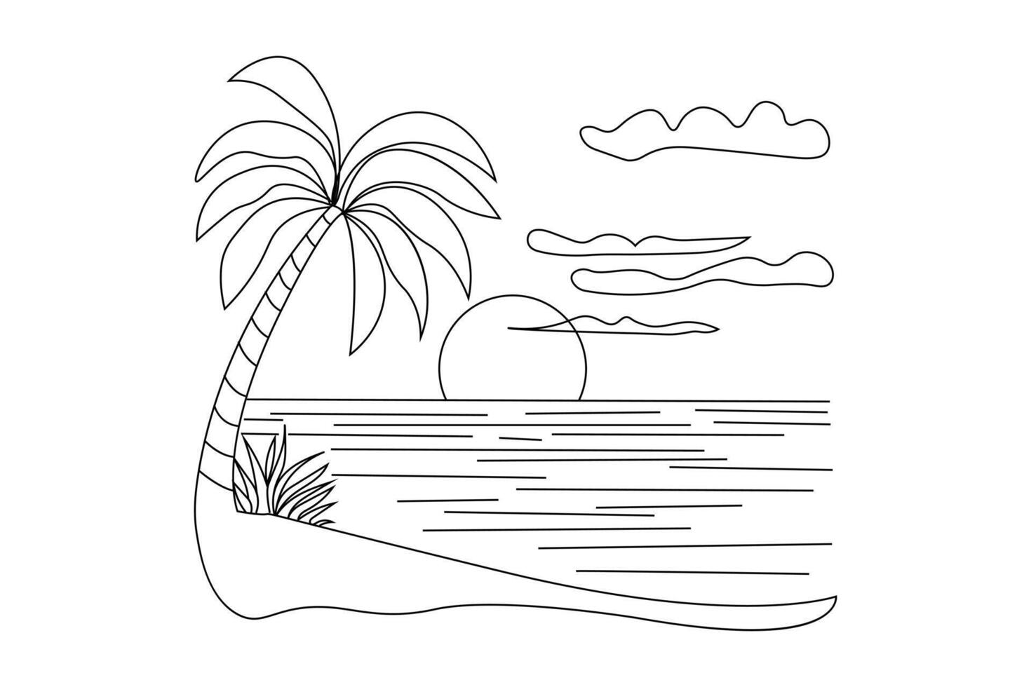 Hand Drawn Line Art of Sunrise illustration vector