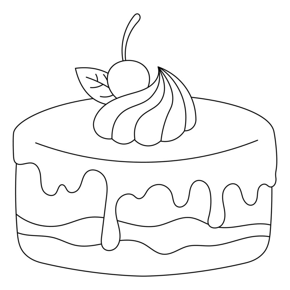 cake with cherry on top coloring page vector
