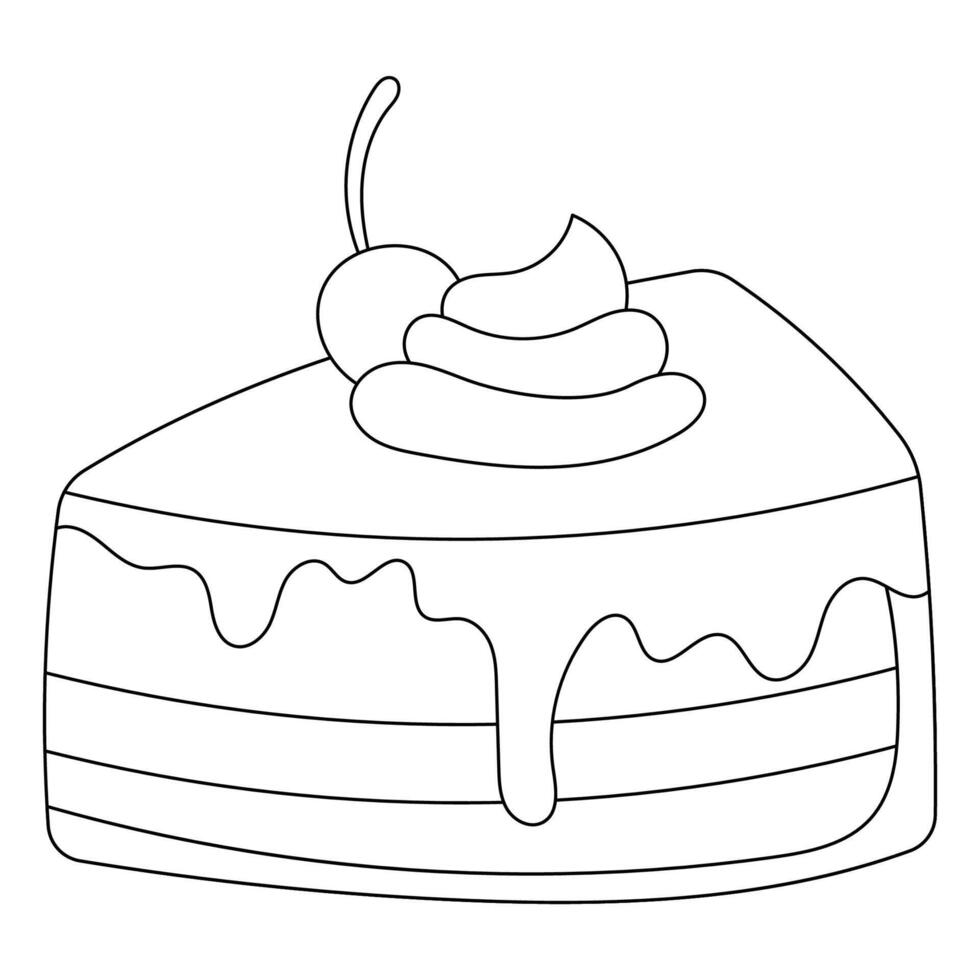a piece of cake with a cherry on top coloring page vector