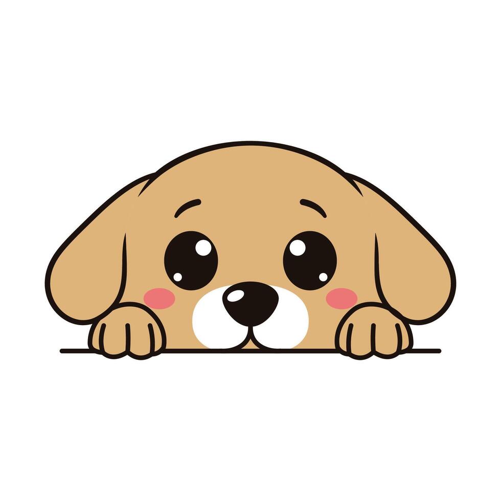 Adorable Brown Dog Puppy Animal Cartoon Character Peeking Hiding Looks Afraid vector