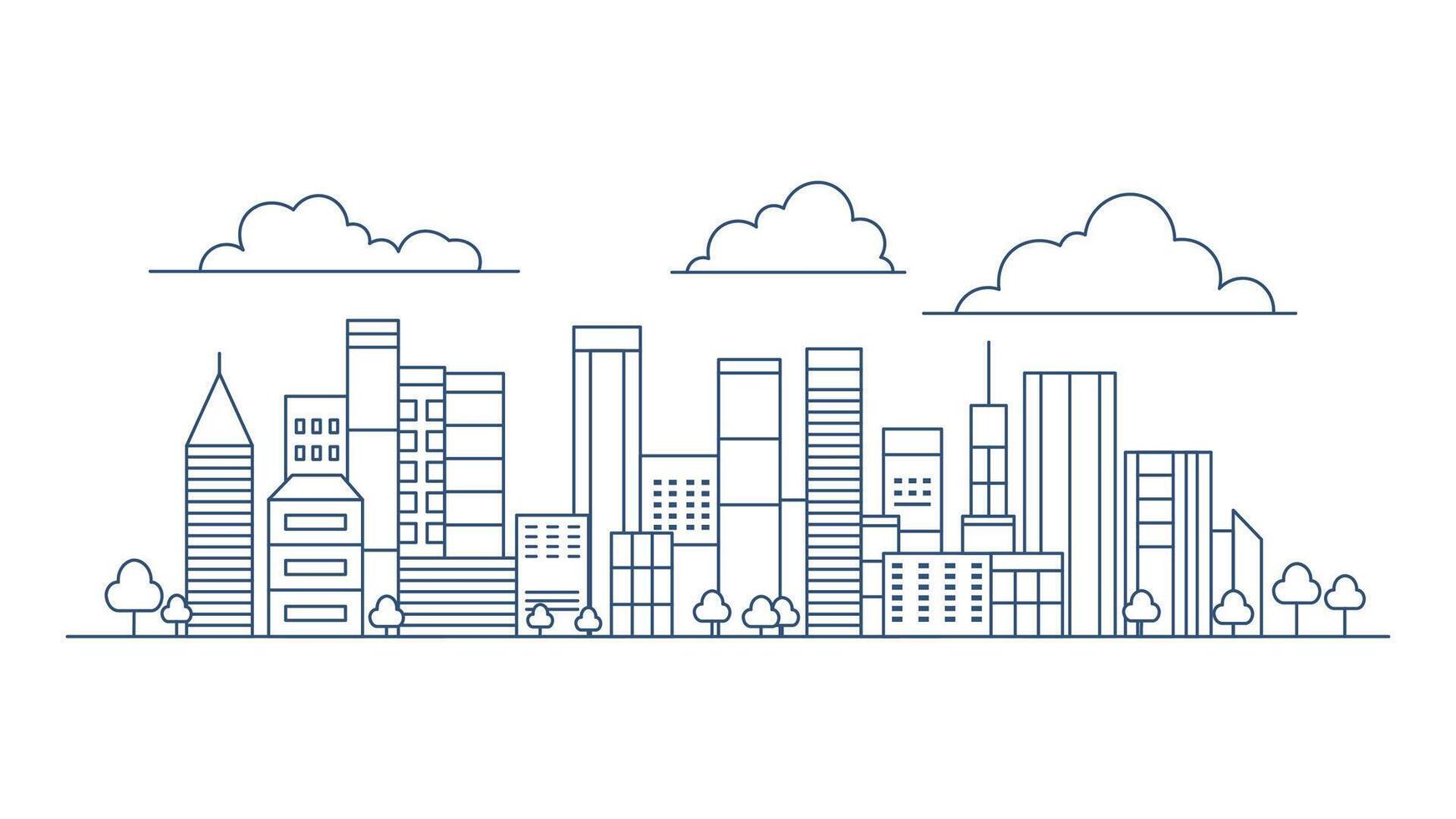 Cityscape Skyscrapers Building Panorama in City Town with Line Outline Design Style vector