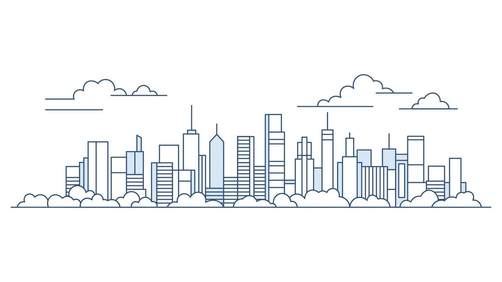 Cityscape Skyscrapers Exterior Building Landscape in City Town with Line Outline Design Style vector