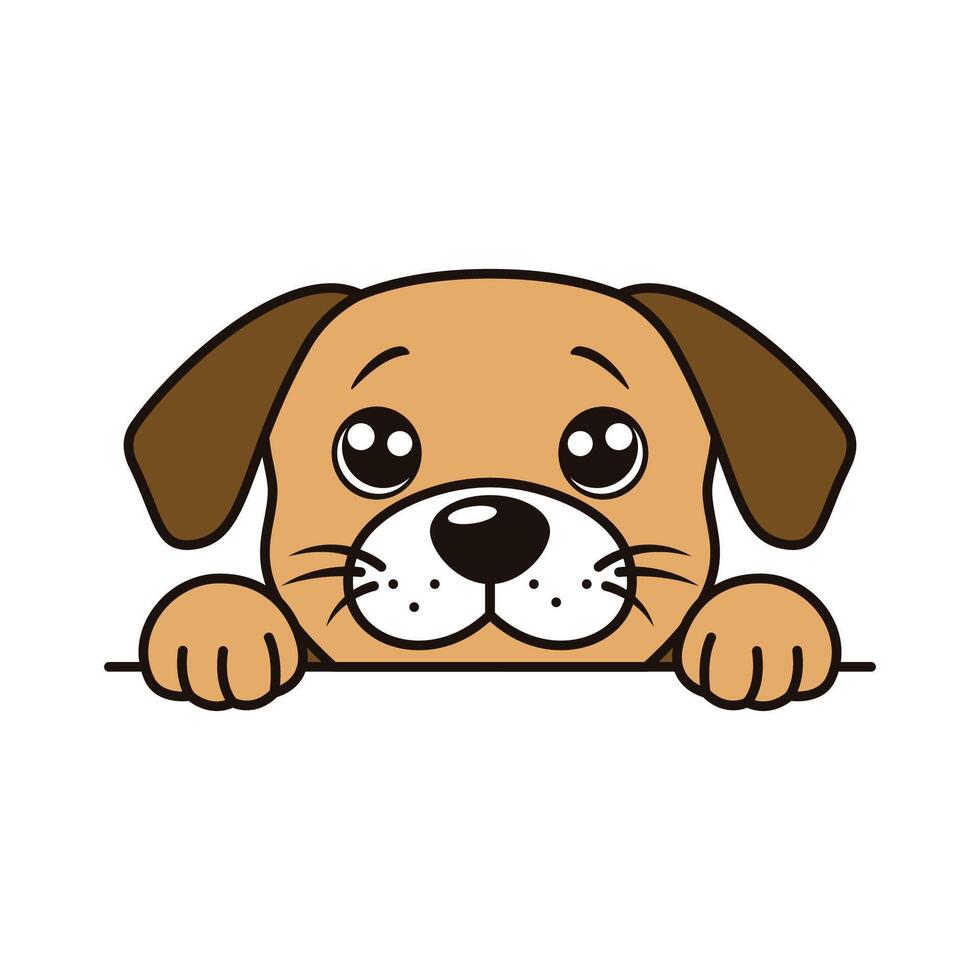 Adorable Brown Dog Puppy Nature Animal Cartoon Character Peeking Hiding Feeling Afraid vector