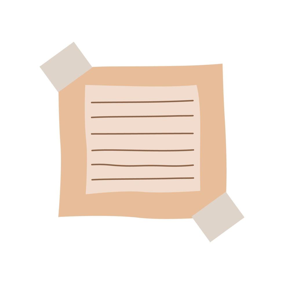 Simple Blank Brown Paper Sticky Note Memo Notepad Office Stationery with Tape vector