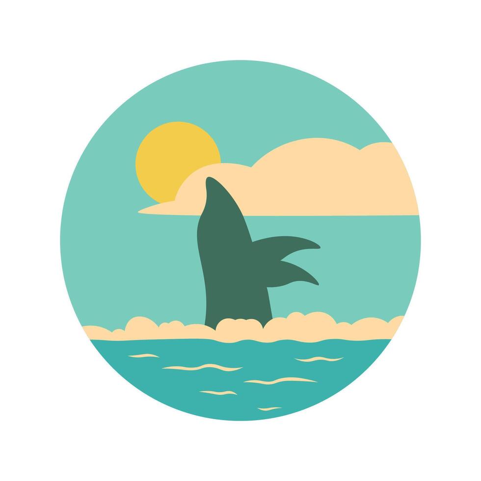Dolphin Silhouette Jumping on the Ocean Surface with Sun Circle in Bright Sky vector