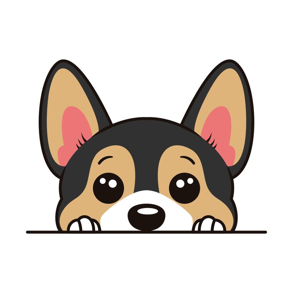Adorable Gray Dog Puppy Animal Cartoon Character Peeking Hiding Feeling Afraid vector