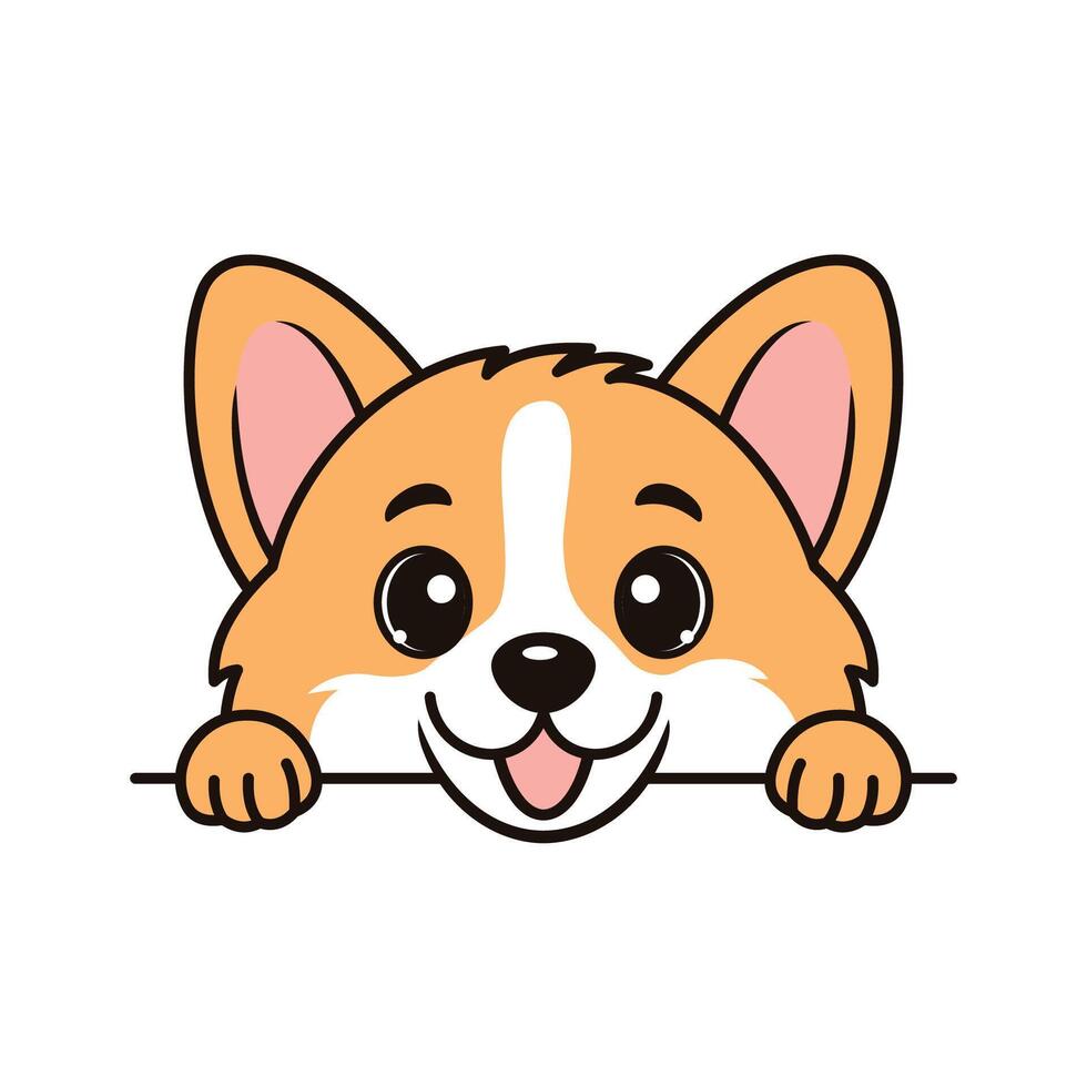 Cute Brown Dog Puppy Animal Cartoon Character is Hiding with Funny Happy Expression vector