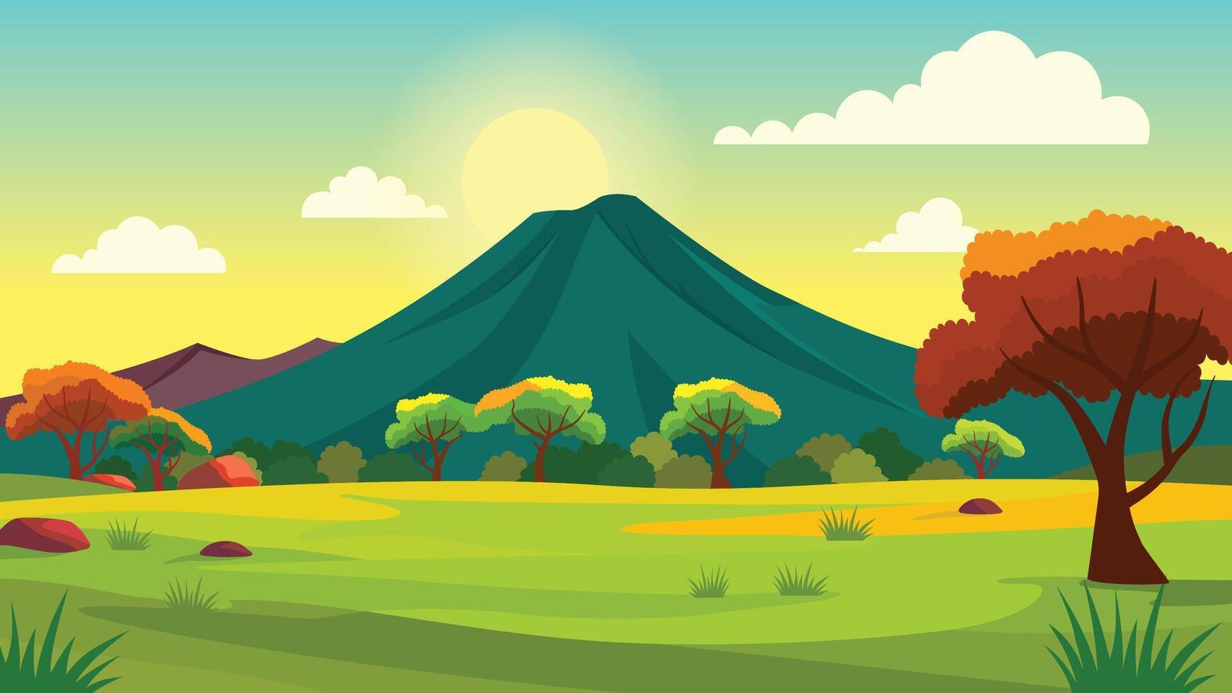 Mountain Explore Nature Scenery Landscape with Trees in Forest and Sunlight in the Morning vector