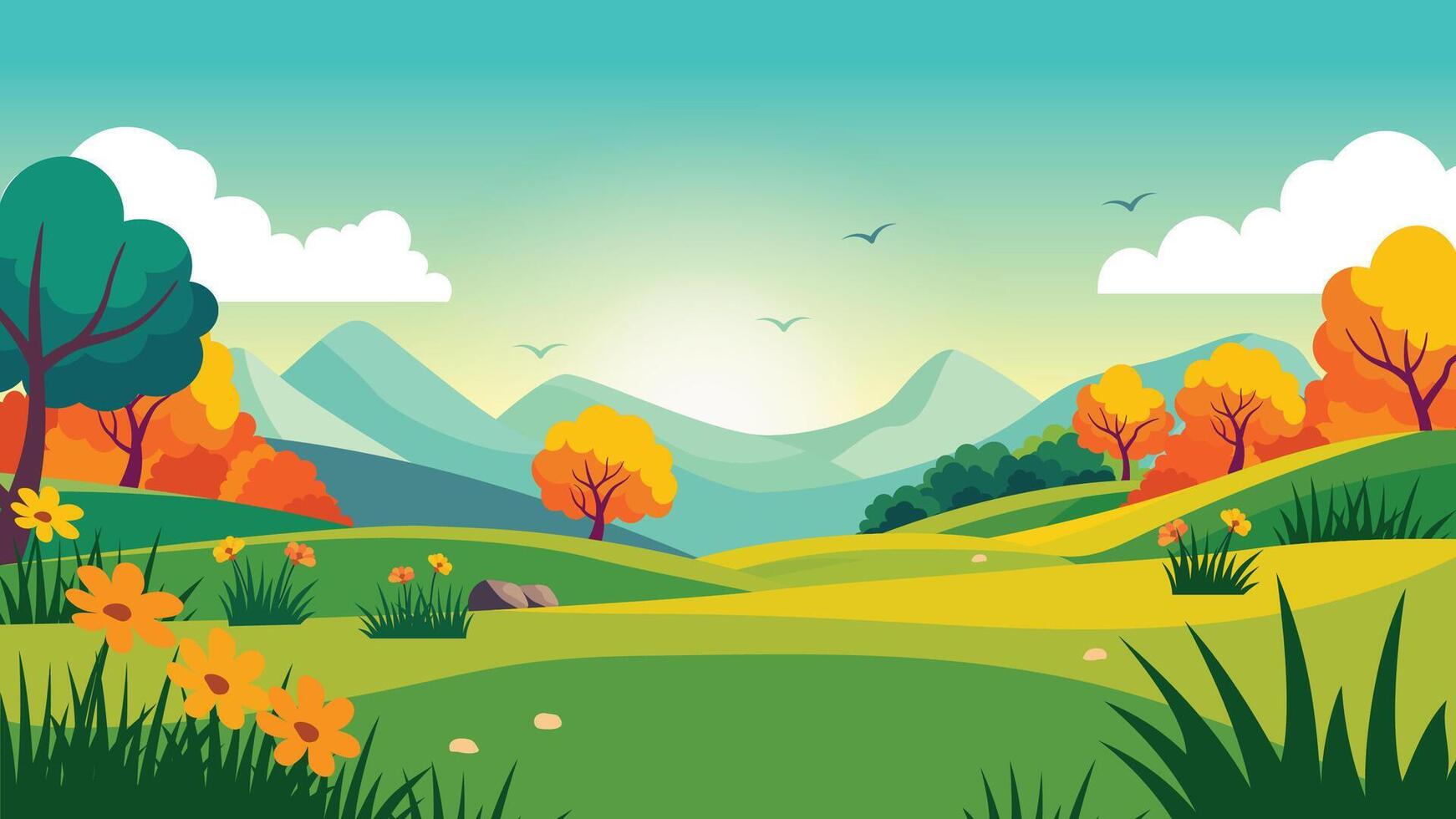 Mountain Adventure Nature Panorama Landscape with Trees in Forest and Sunlight in the Morning vector